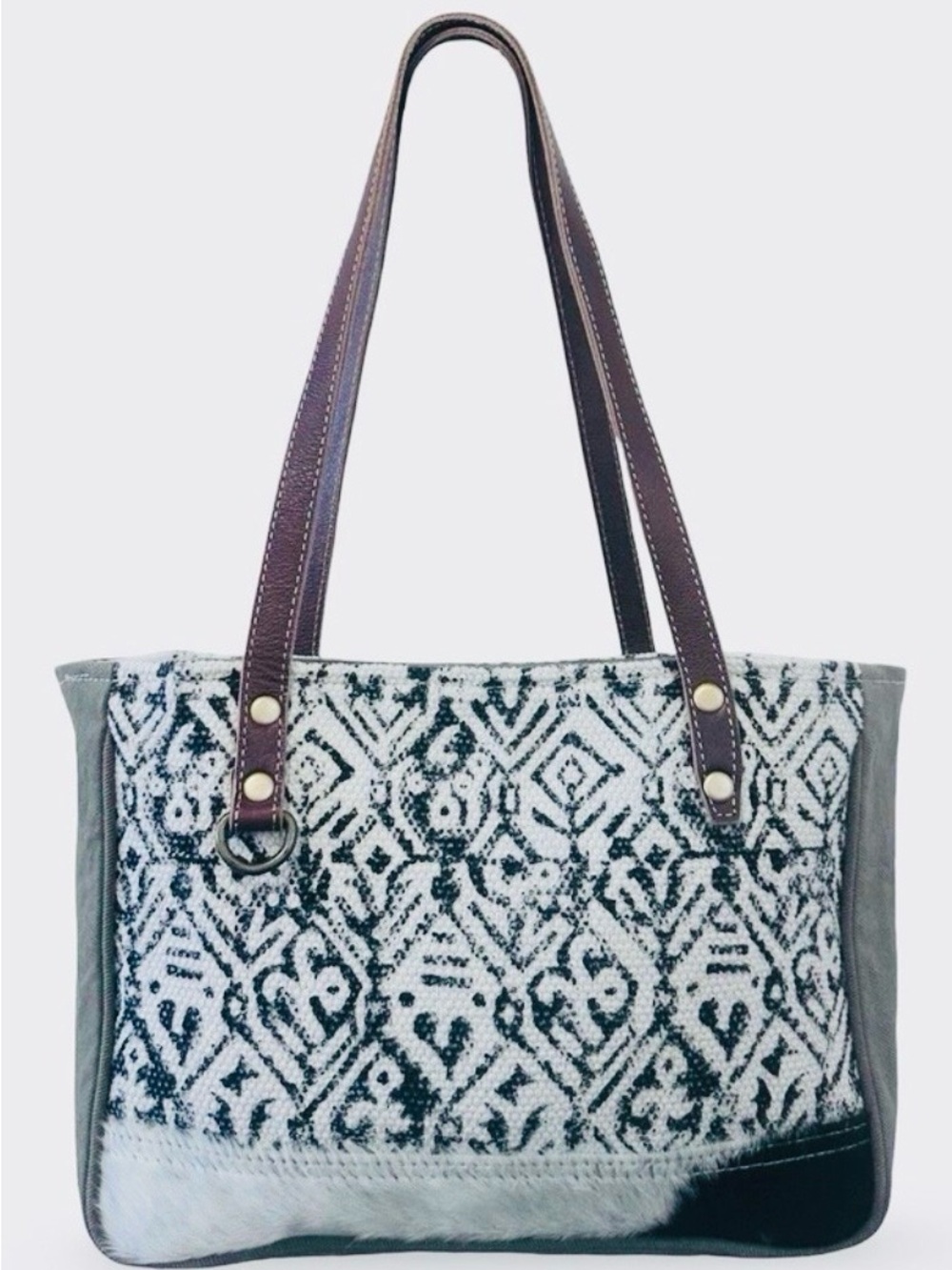 Myra Bag 🤠 Spencer tote canvas, genuine cowhide leather cowhide hair